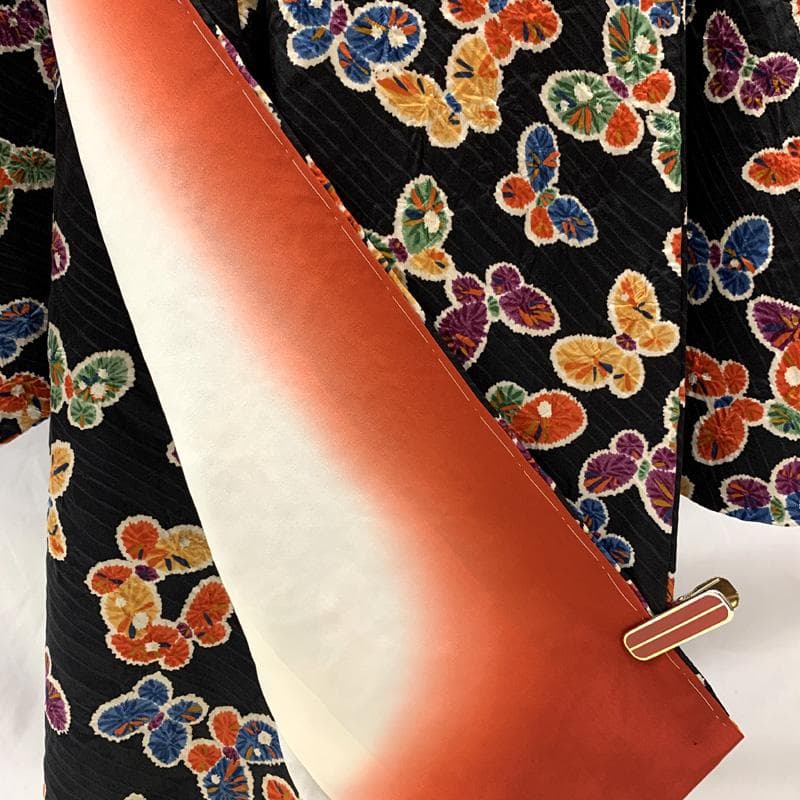 511ag40□七五三 七歳 女児 着物&袋帯 総柄 蝶文様 黒□美品 511ag40□七五三 七歳 女児 着物&袋帯 総柄 蝶文様 黒□美品