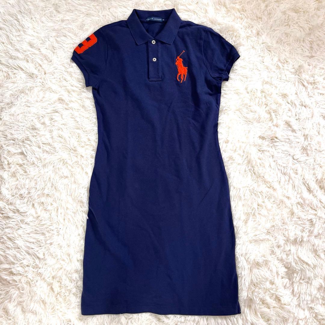 美品 ポロラルフローレン ビッグポニー 現行 ネイビー 袖ナンバー オレンジ