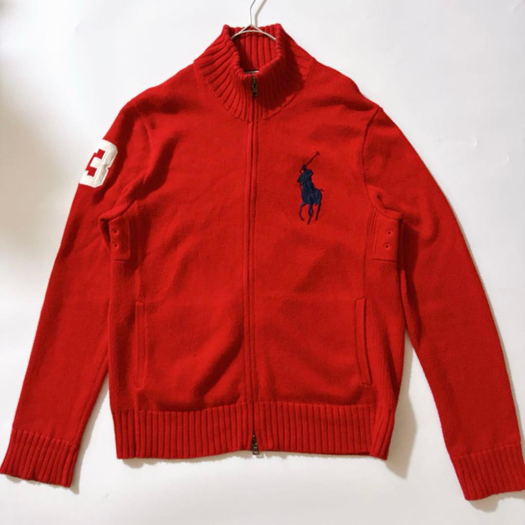 90s ポロバイラルフローレン ドライバーズニット ビッグポニー 3 レッド LXL(LL)・Polo By Ralph Lauren