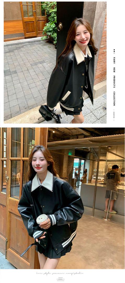 選ぶなら 秋冬レザー調スタジャン♡襟付き可愛いアウター ジャケット・アウター