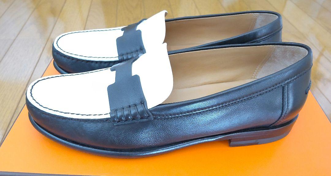 エルメス　モカシン　ケネディ　36.5　白黒　ローファー