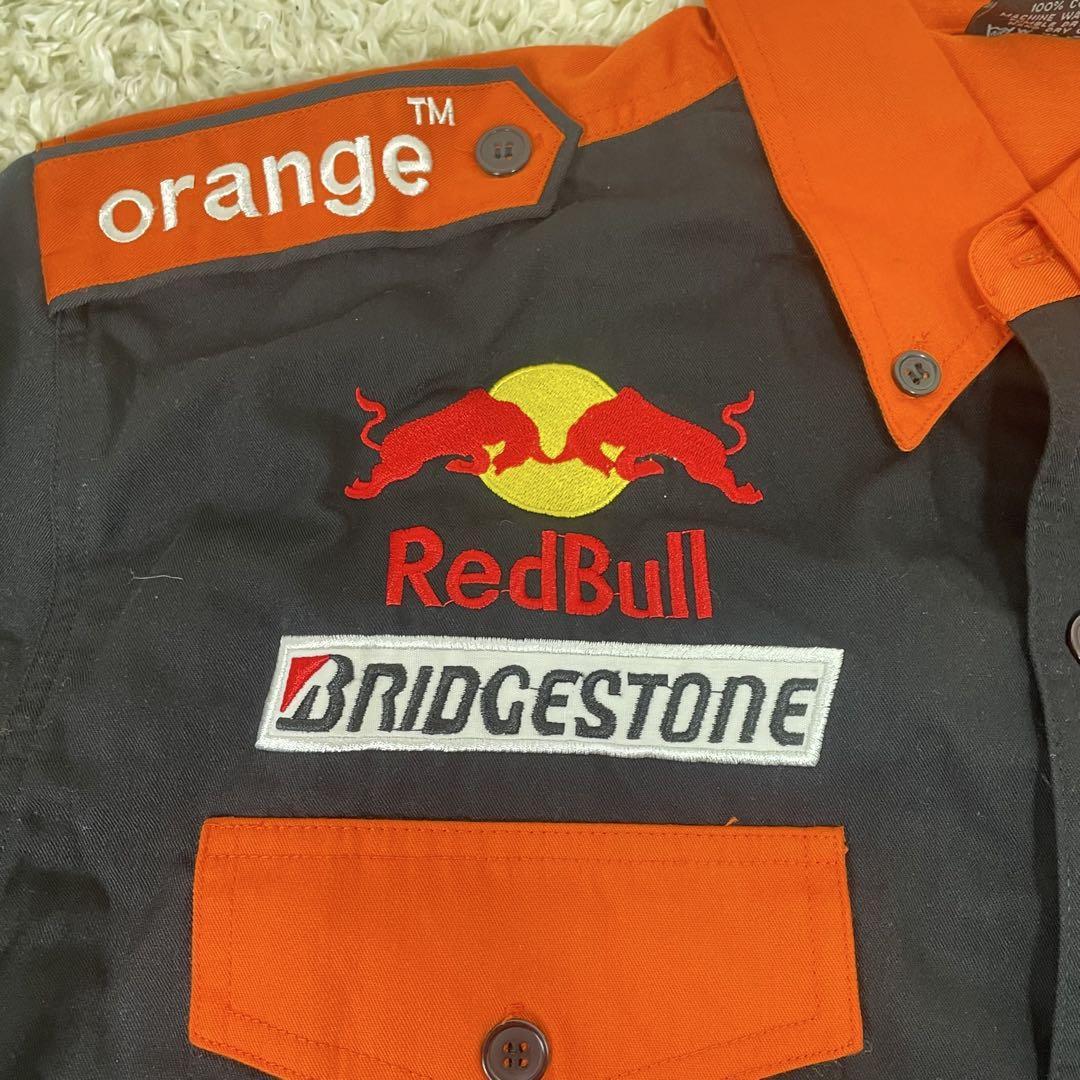 レッドブル　RedBull　orange　ARROWS　シャツ　ブリヂストン　L 希少品】 レッドブル レーシングシャツ ワークシャツ 企業ロゴ