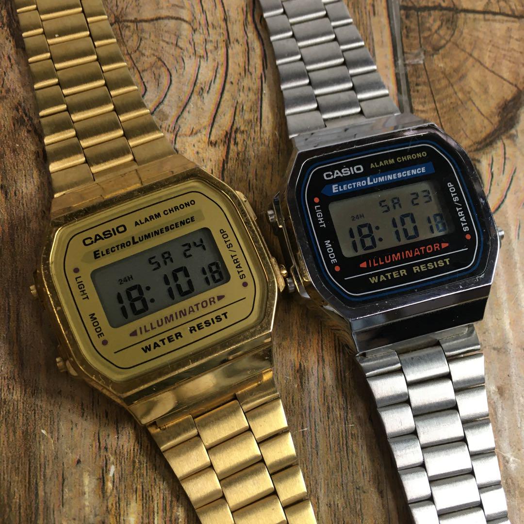 中古動品◇A168◇カシオ アラームクロノ 色違い2本セット◇金銀