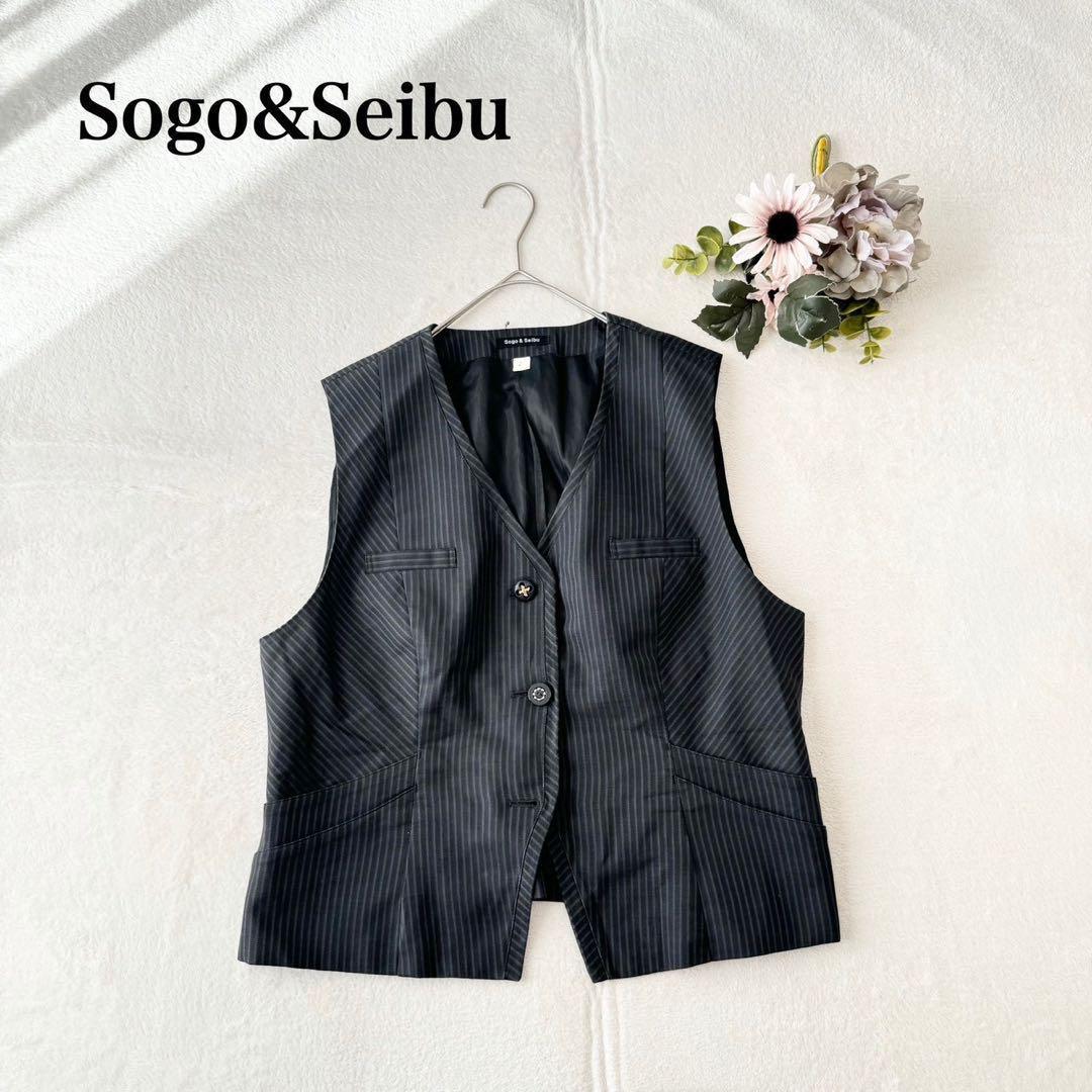【Sogo&Seibu】ストライプベスト(M)ジレ フォーマル シンプル