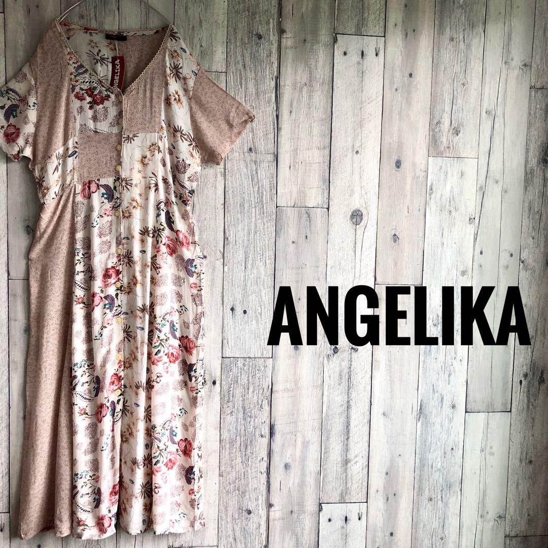 未使用　ANGELIKA 花柄　切り替え　ワンピース　NOS デッドストック
