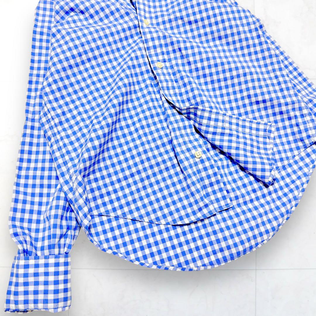 極美品 ラルフローレン 青ギンガムチェック 長袖シャツ ポニー刺繡 M相当 綿 極美品 ラルフローレン 青ギンガムチェック 長袖シャツ ポニー