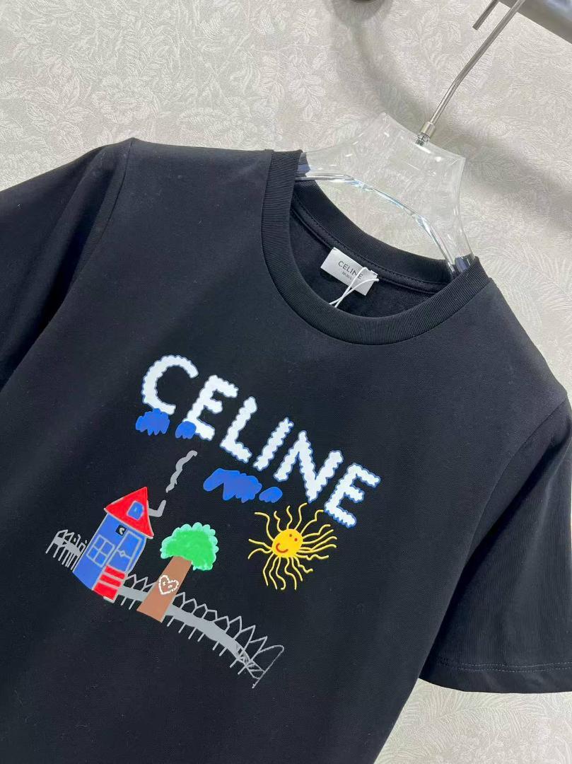 CELINE カラフル刺繍 Tシャツ ブラック CELINE カラフル刺繍 Tシャツ ブラック トップス