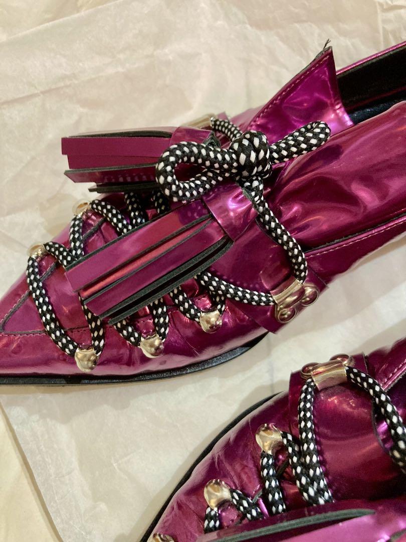 MSGM メタリックピンクポインテッドトゥフラットシューズ