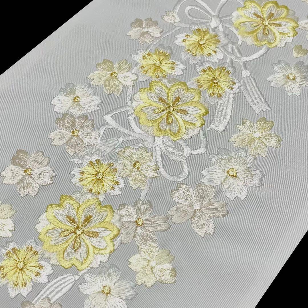 送料無料 いつまで レモン 結び柄 NO60 刺繍半襟 刺繍半衿 日本製 シルエリー 着物・浴衣