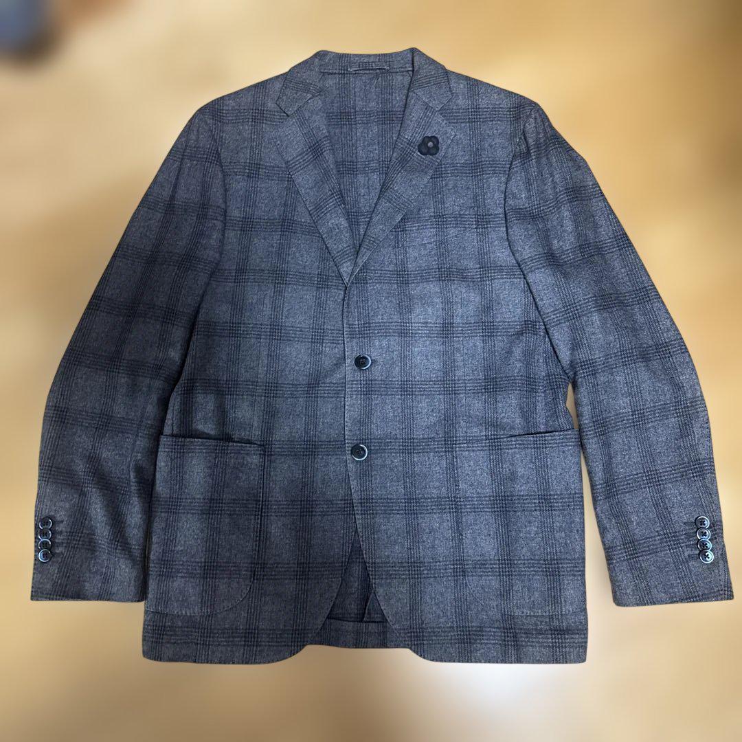 H*に様 LARDINI テーラードジャケット ネイビー系 チェック柄　サイズ5