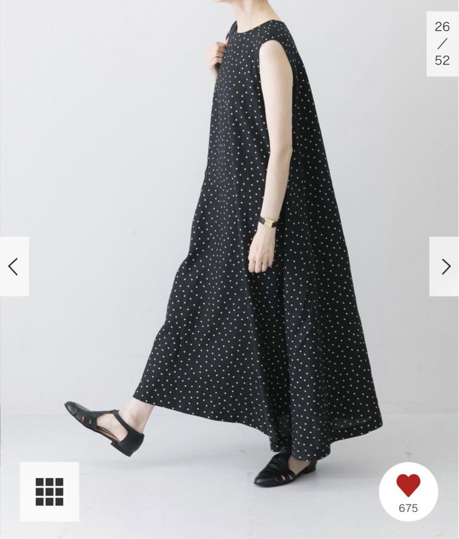 割引クーポン 新品タグ付◇ リネンノースリーブドットワンピース