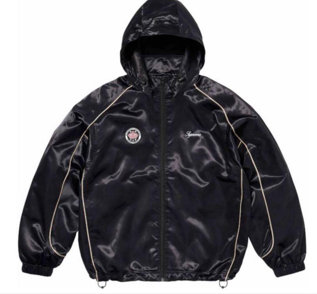 Supreme Satin Hooded Track Jacket Black
