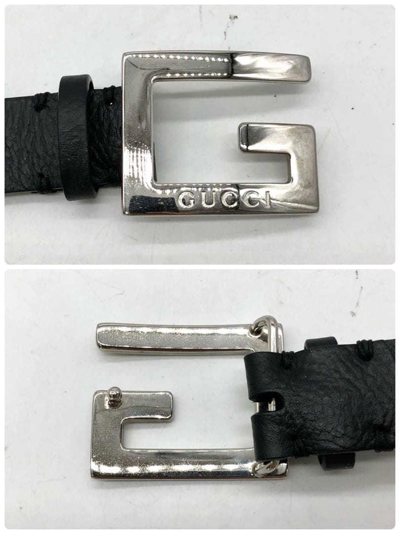 ♥級 GUCCI ベルト Gロゴ 刻印 シルバー レザー ブラック MEDICALDB_JP