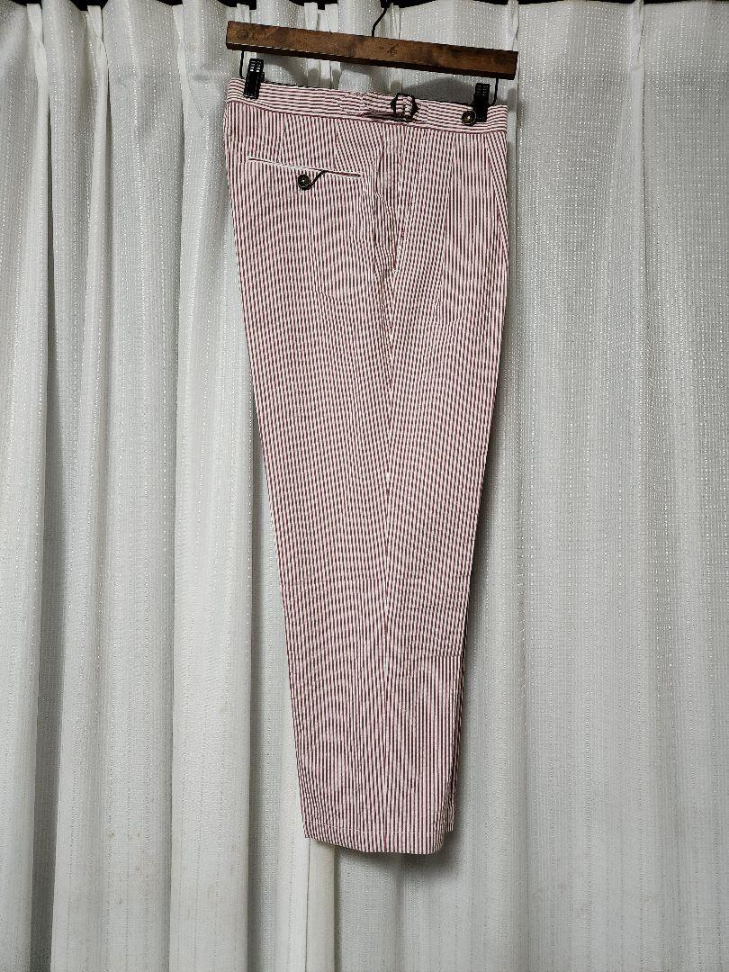 【美品】GTA　HERRICK　ストライプ柄　シアサッカー　白×赤　46　春夏