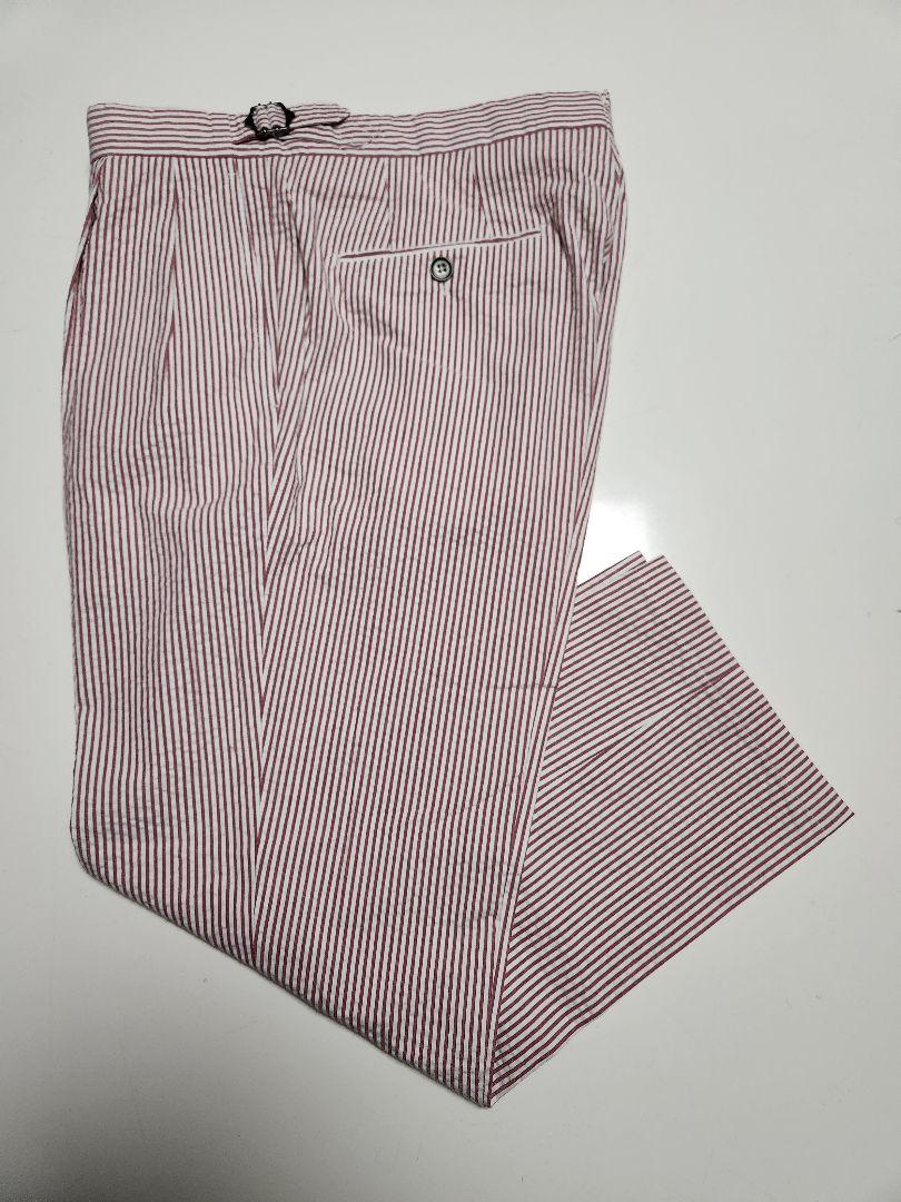 【美品】GTA　HERRICK　ストライプ柄　シアサッカー　白×赤　46　春夏