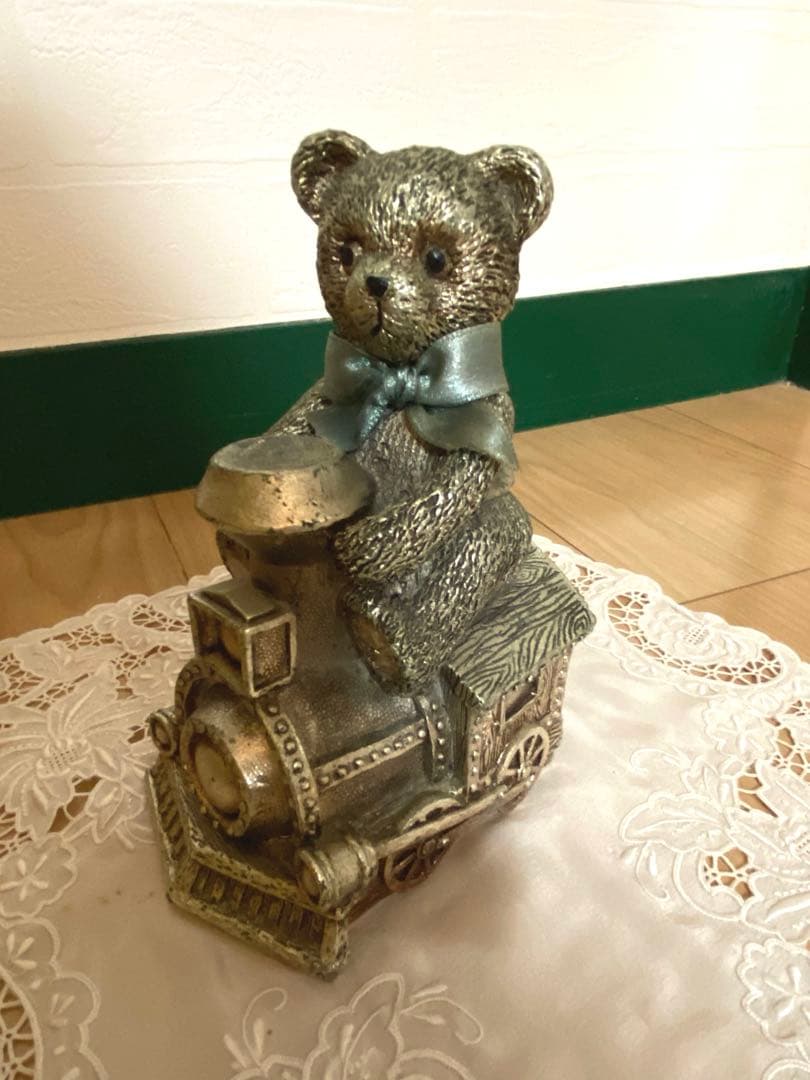 【希少】ドマン　機関車に乗ったテディベア　イタリア製 貯金箱　オブジェ