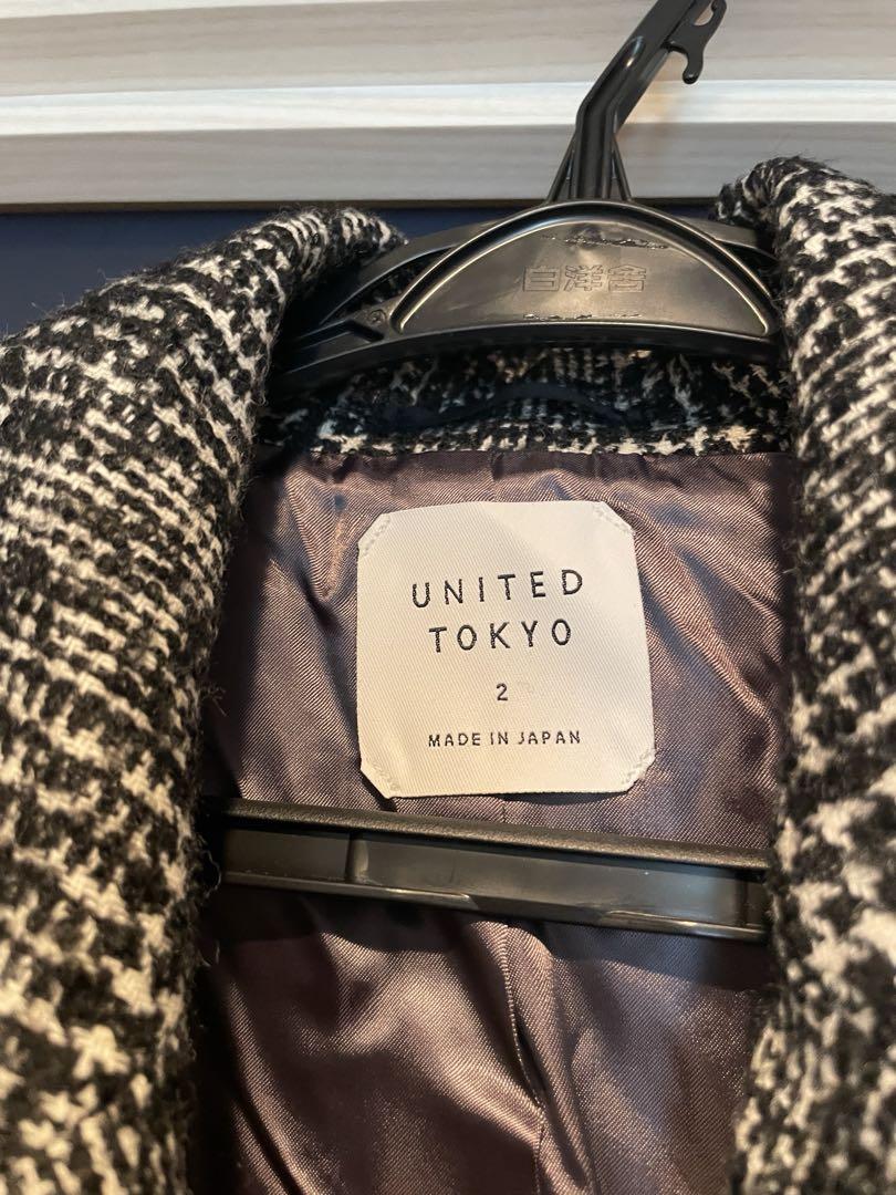 【UNITED TOKYO】チェック柄ロングウールコート メンズサイズ2