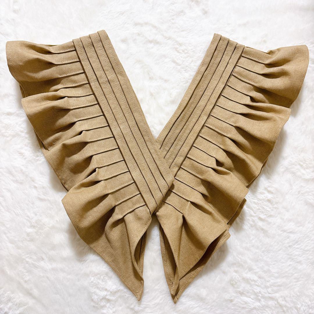 【新品】ハンドメイド付け襟 キャメルリネン フリル×タック