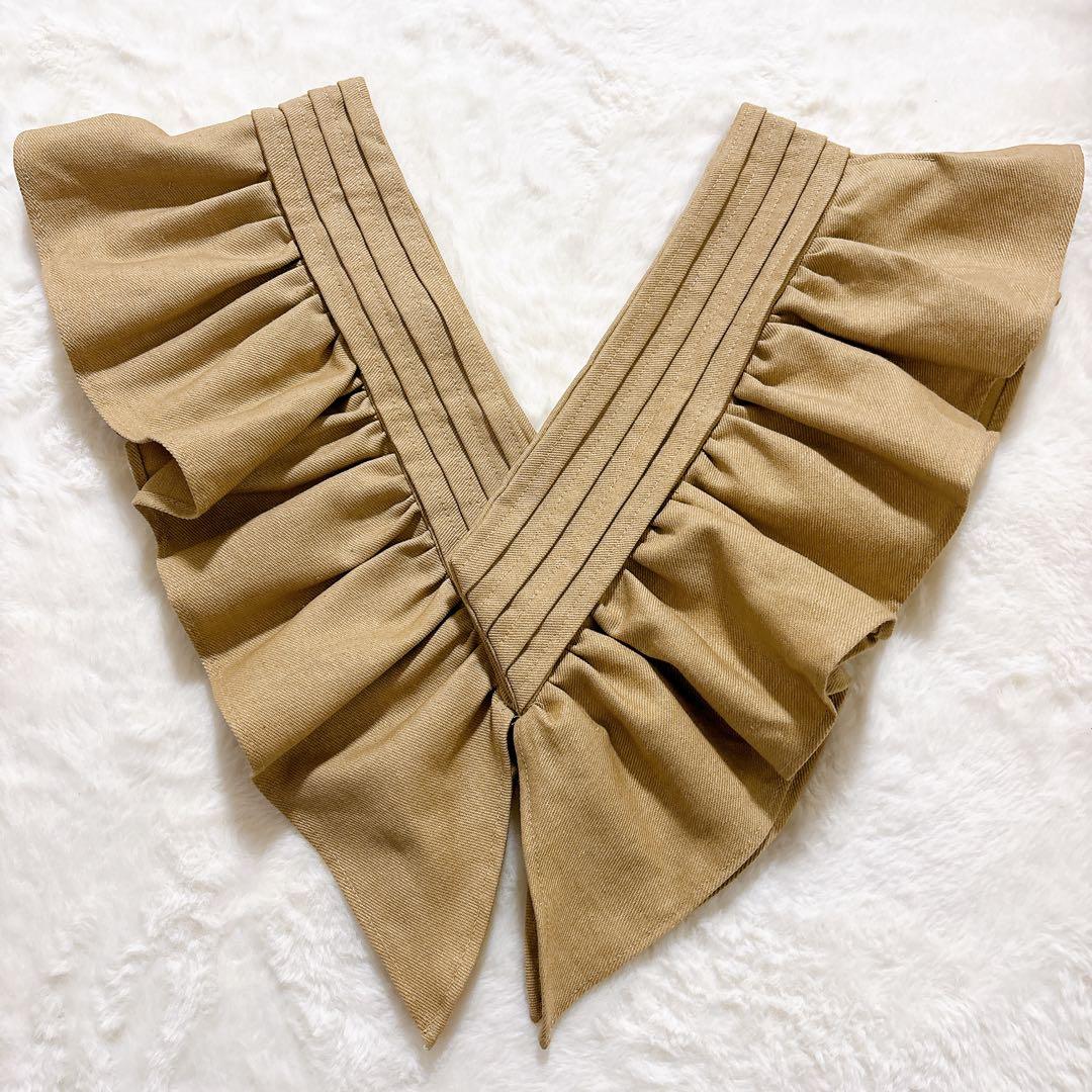 【新品】ハンドメイド付け襟 キャメルリネン フリル×タック