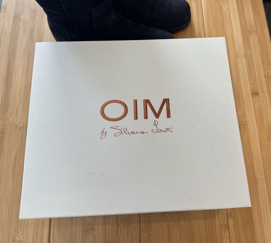 OIM N496 黒に近いネイビー スエード ミドルブーツ 5cmヒール
