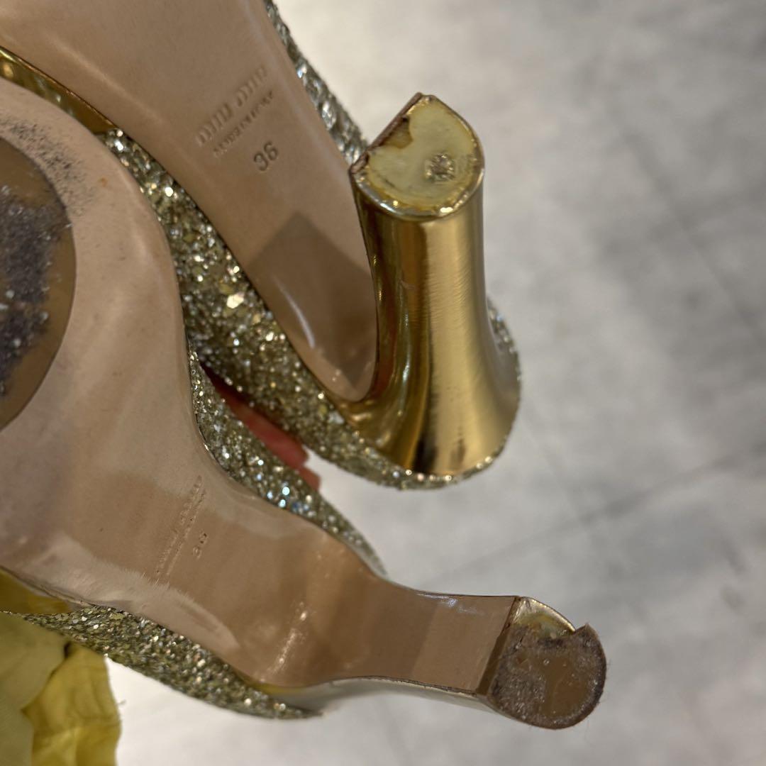 miumiu グリッターヒールパンプス　ブライダルシューズ