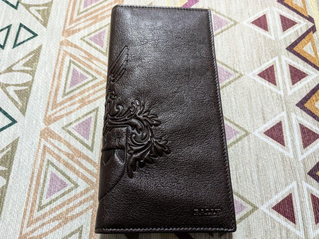BALLY【未使用】二つ折り 長財布 本革 型押し レザー ダークブラウン