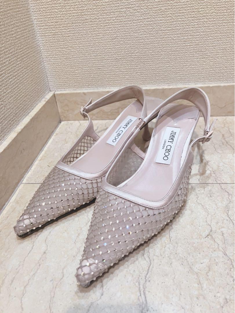 ジミーチュウ　美品　クリスタルパンプス 定価22万　ローヒール24.5cm