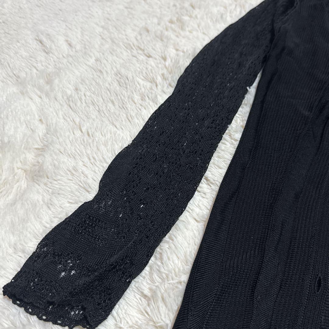 CHANEL ブラック メッシュ 長袖 ロングカーディガン 38