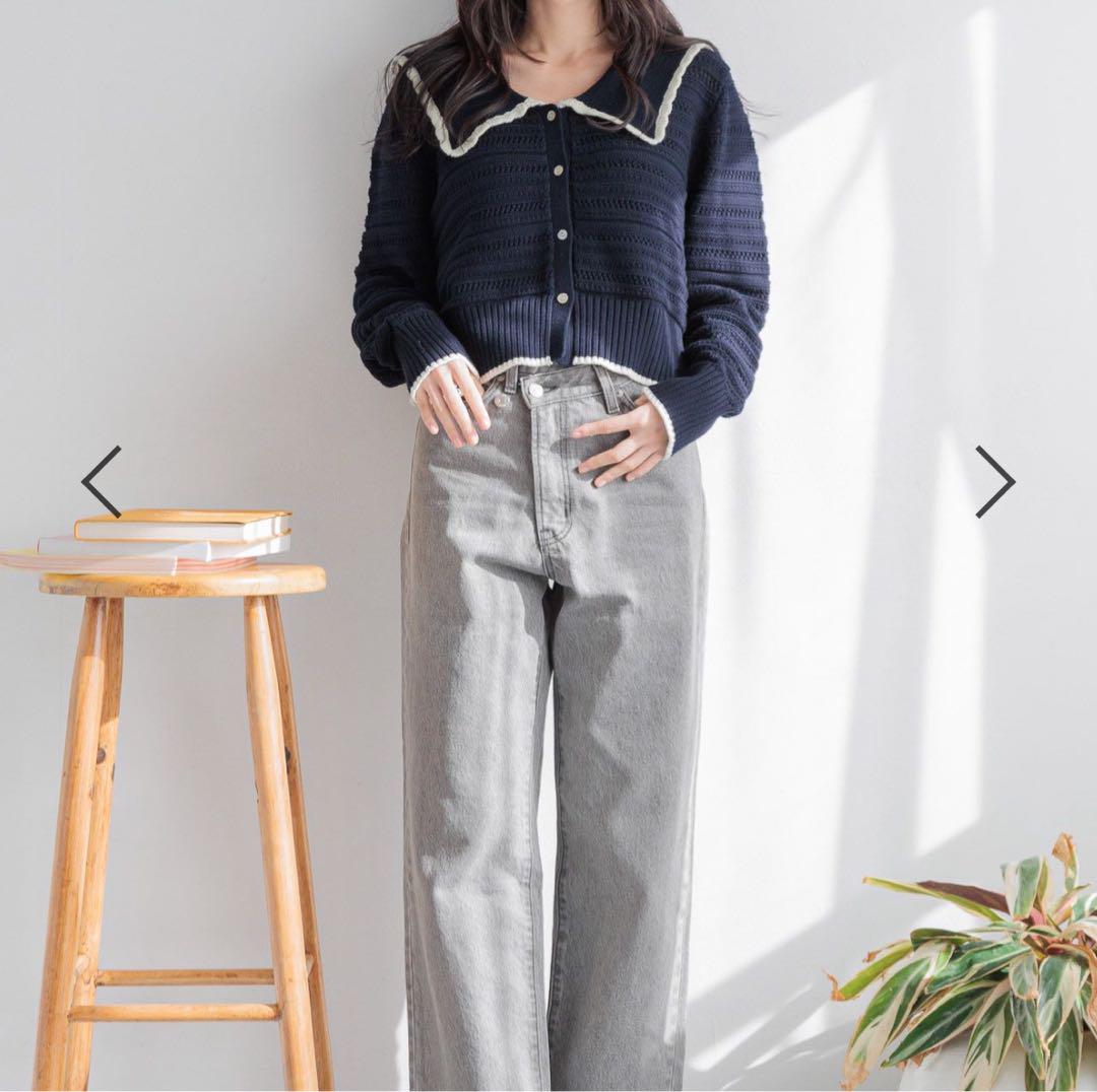 LOWRYSFARM BIGカラーレーシーカーディガン ネイビー