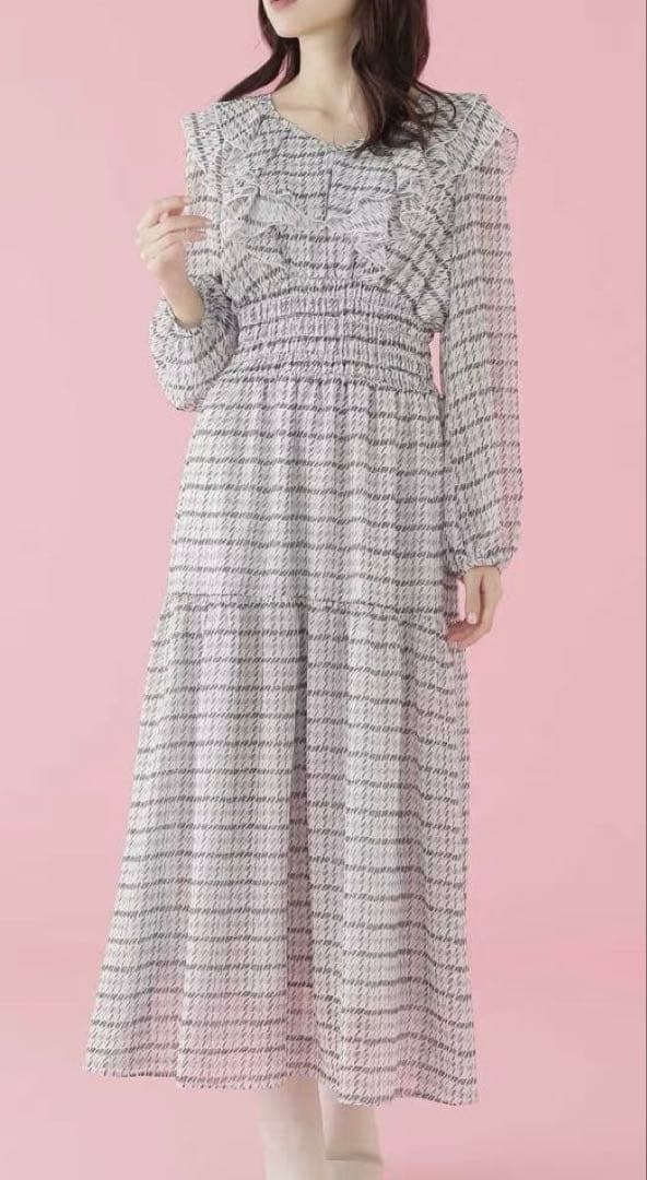 ジルバイジルスチュアート ツイード 風 ラッフル ワンピ 白 紫 SIZE JILL by JILLSTUART