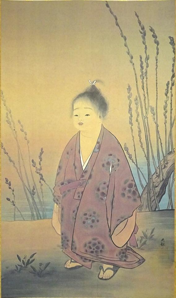 【複製画】掛軸 横山大観『無我』絹本 共箱付 掛け軸 a08266