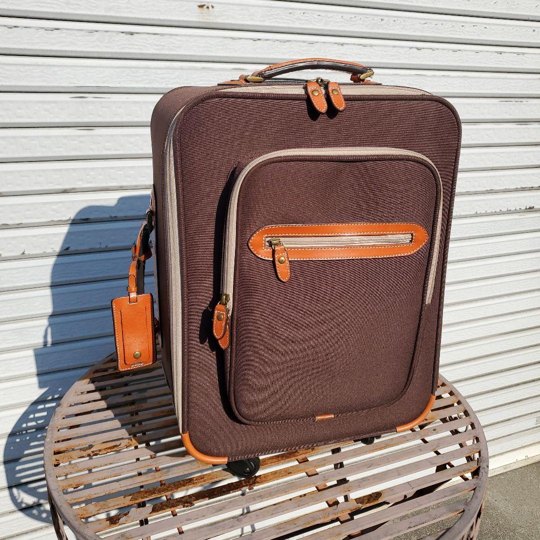 廃番品! SAZABY レザーキャンバス調キャリーバッグ ブラウン