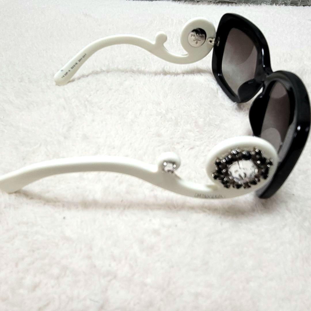 希少 美品 PRADA バロック ビジュー サングラス ホワイト ブラック