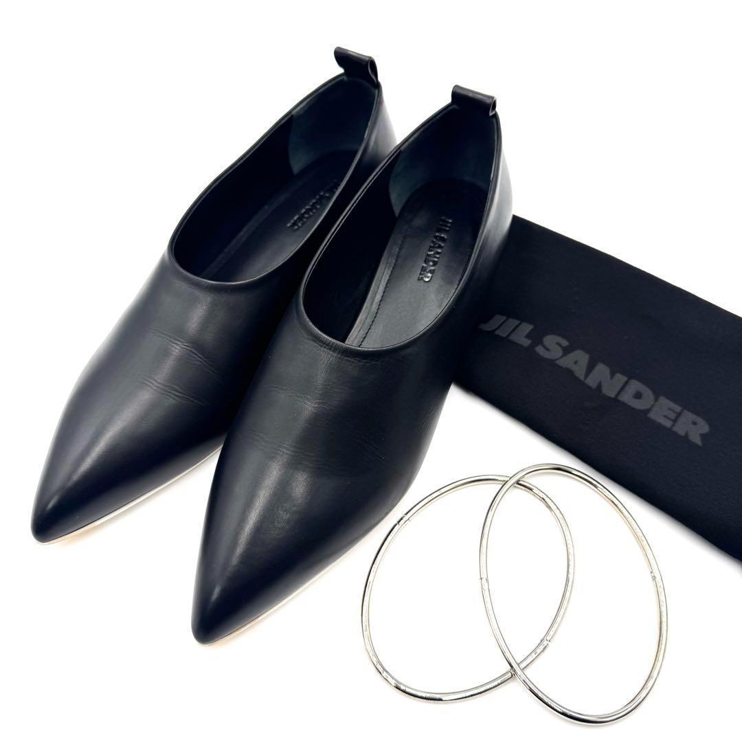 【美品】JIL SANDER アンクルストラップパンプス ブラック 25cm