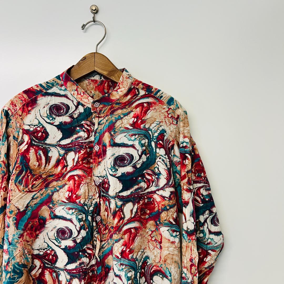 菅田将暉 派手 個性的 レトロ 総柄シャツ 幾何学 レトロ 90's 下北沢