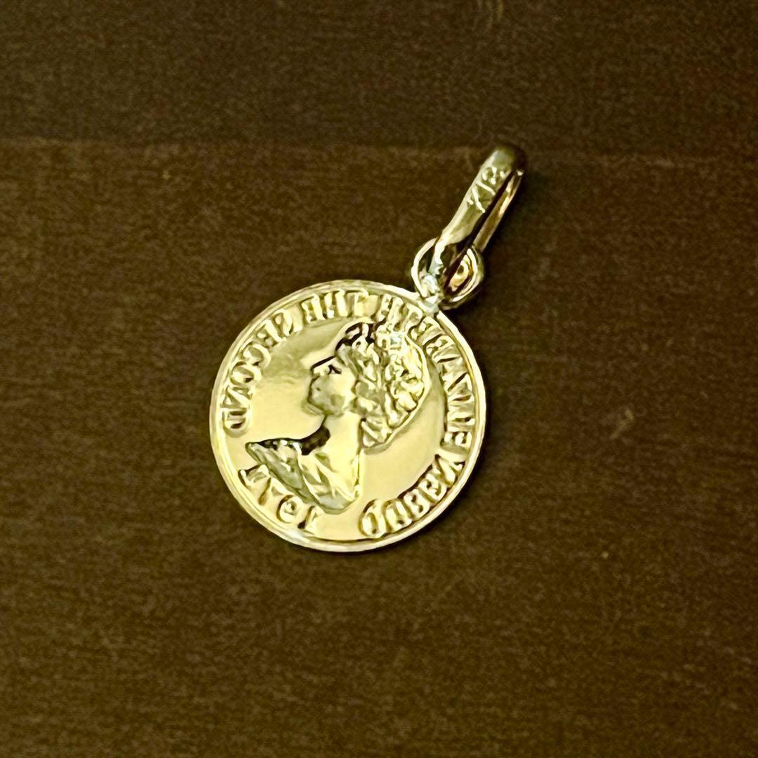 18K K18 コイン ネックレス トップ 18金 刻印 S エリザベス　8mm