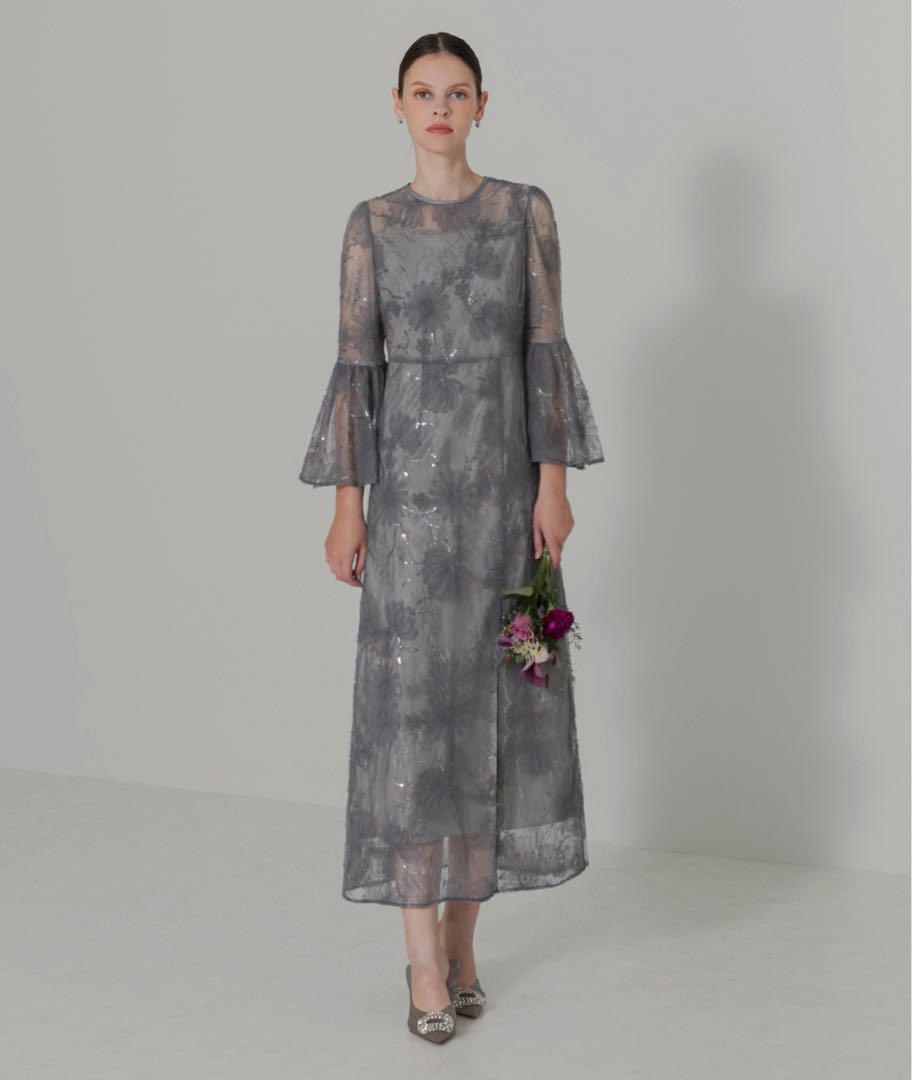 Leja レジャ　M美品　パーティー　結婚式　ドレス　ワンピース　ロング　グレー
