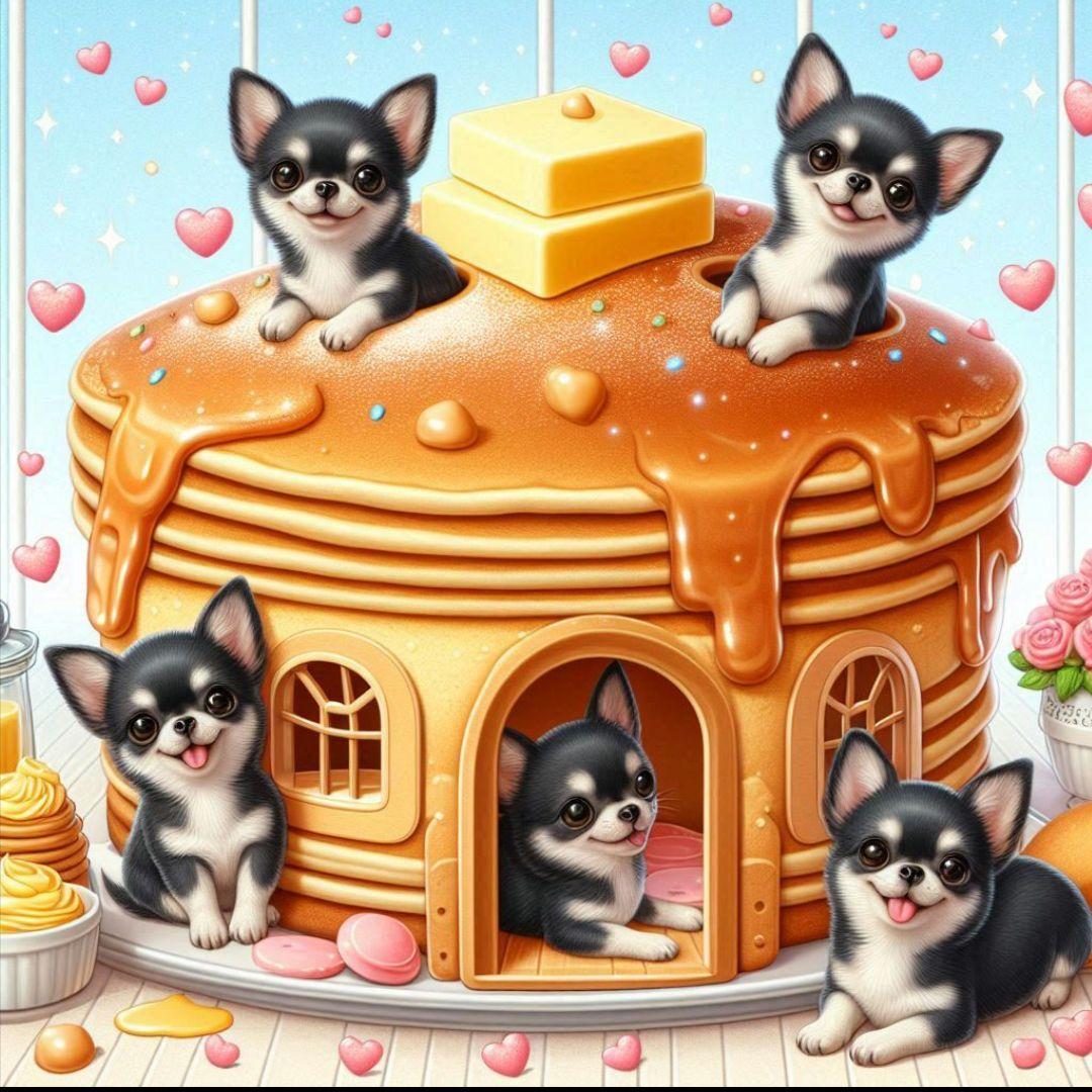 【予約生地】ホットケーキ　チワワ　パネル生地　１０柄