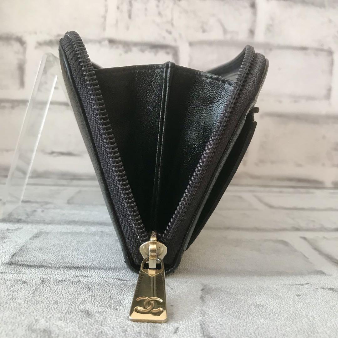 美品　CHANEL シャネル　キャビアスキン　ラウンドファスナー　長財布