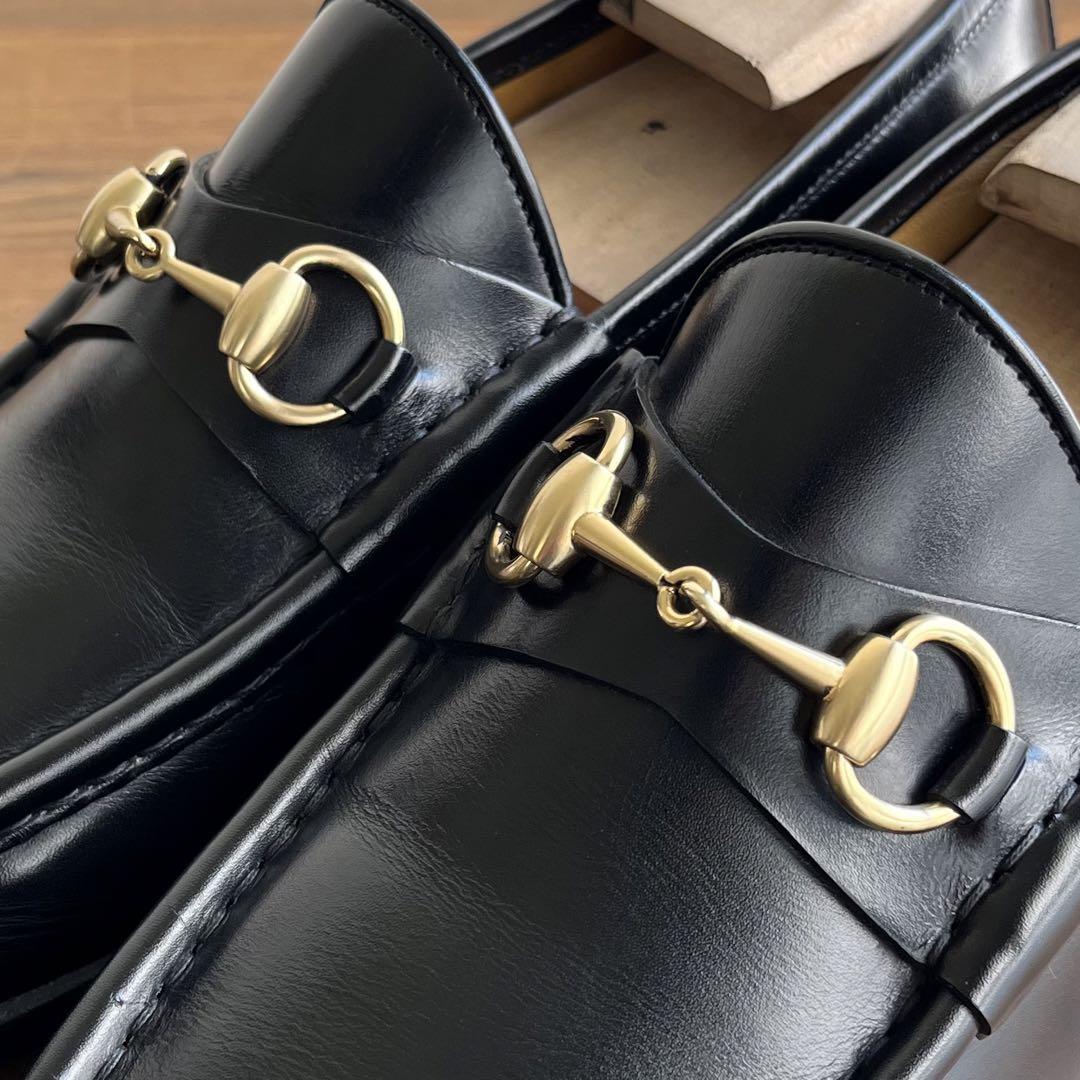 ITALY製 GUCCI ビットローファー 黒金 40 1/2 E 25.5