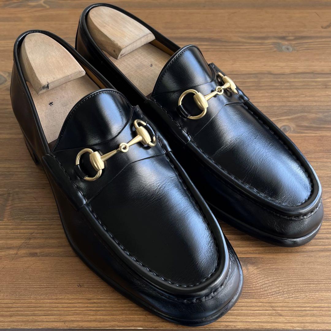 ITALY製 GUCCI ビットローファー 黒金 40 1/2 E 25.5
