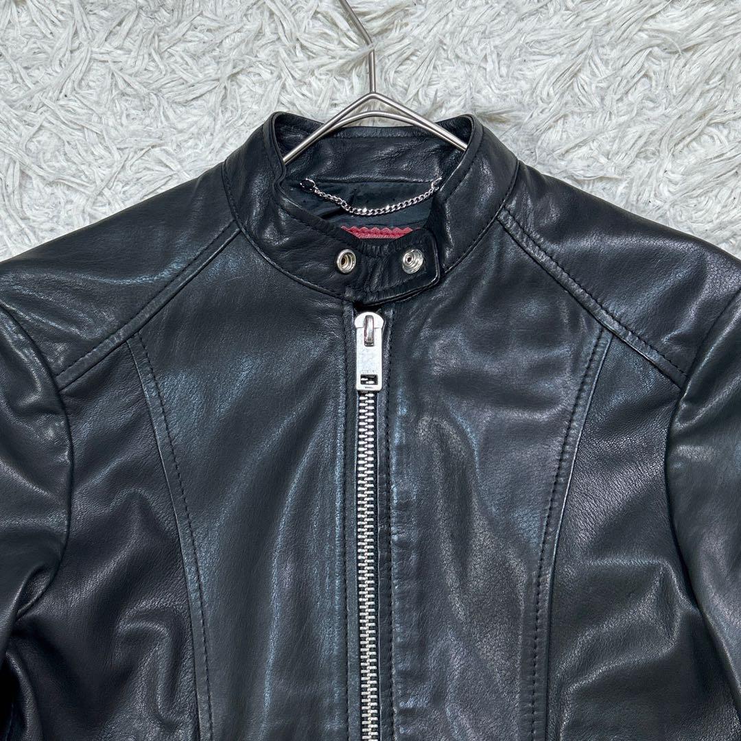 美品】ディーゼル シングル ライダースジャケット ラムレザー XS