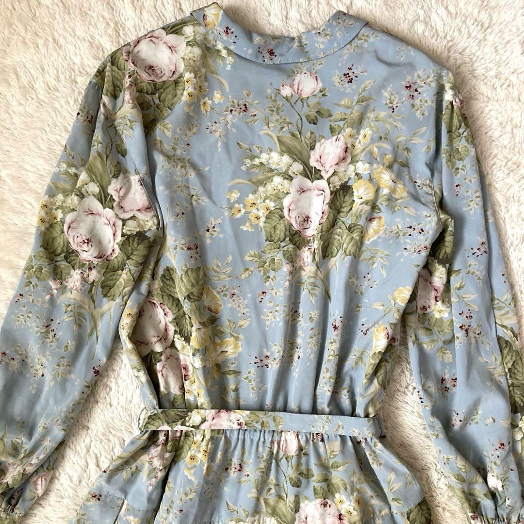 インゲボルグ】シャツワンピース マキシ丈 ピンタック ベルト 花