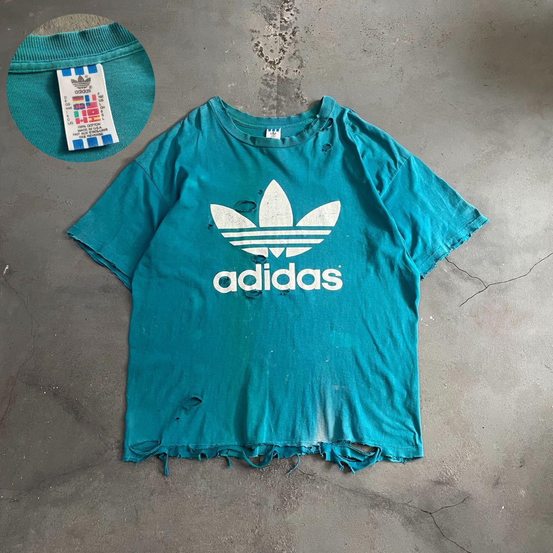 80's 万国旗”adidas“希少カラー”両面プリ”常田“ボロt-shirtトップス