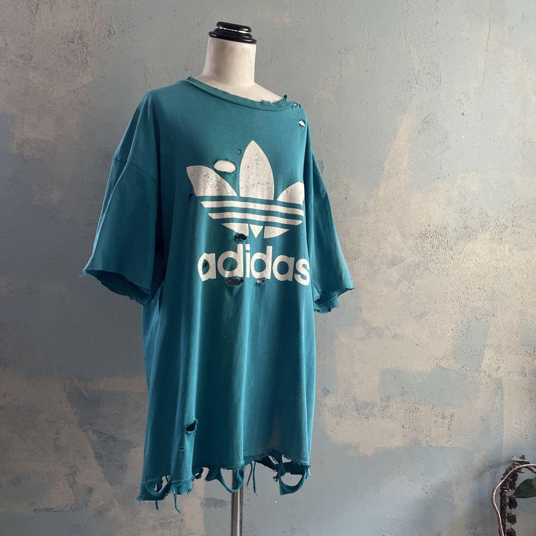 80's 万国旗”adidas“希少カラー”両面プリ”常田“ボロt-shirt