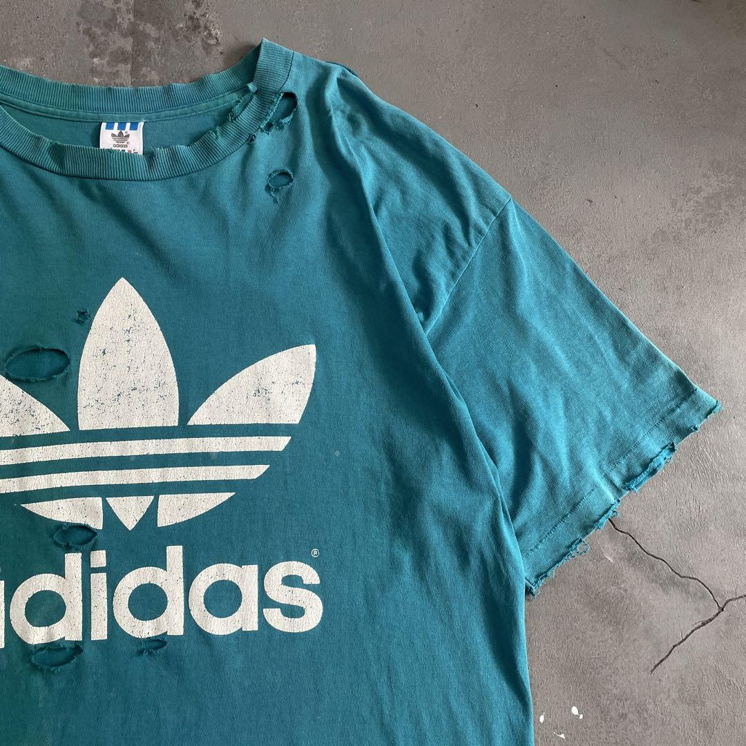 80's 万国旗”adidas“希少カラー”両面プリ”常田“ボロt-shirt