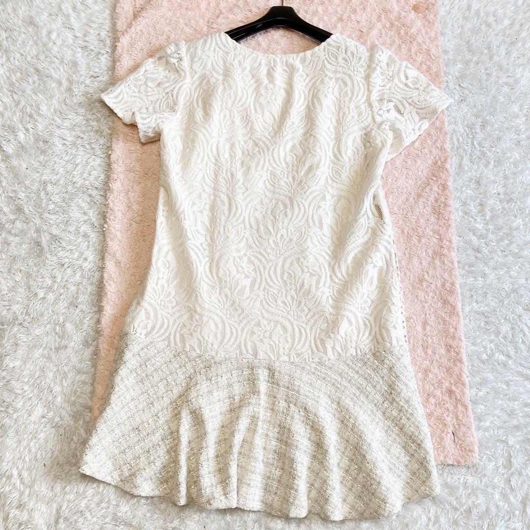 美品 ローズティアラ ひざ丈ワンピース 42 総レース XL ツイード 美品 ローズティアラ ひざ丈ワンピース 42 総レース XL ツイード