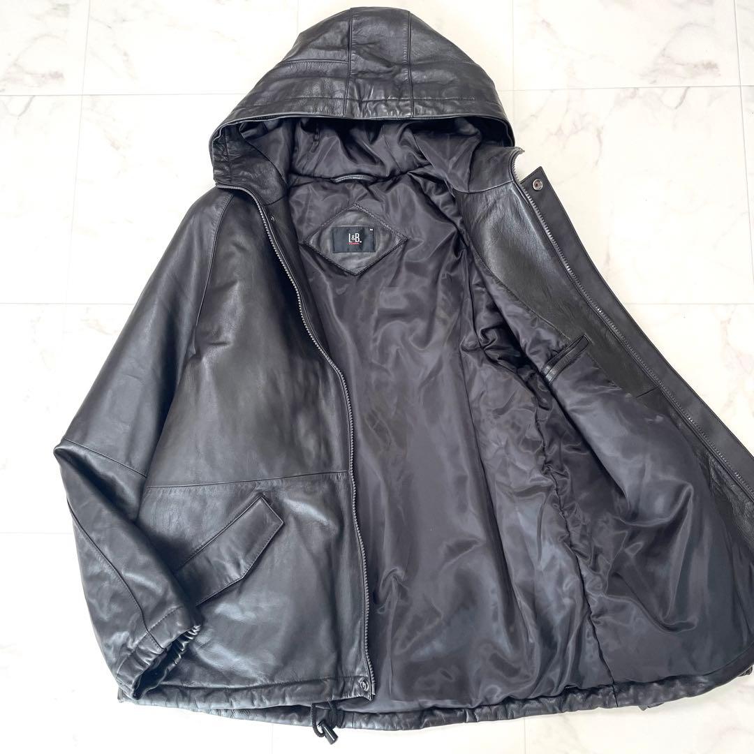 希少 極美品 L&B HOMME 羊革 フーディーレザージャケット ブラウン Mジャケット・アウター