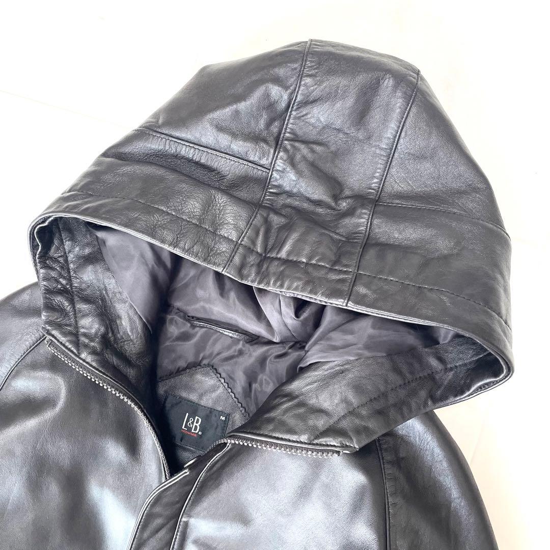 希少 極美品 L&B HOMME 羊革 フーディーレザージャケット ブラウン M