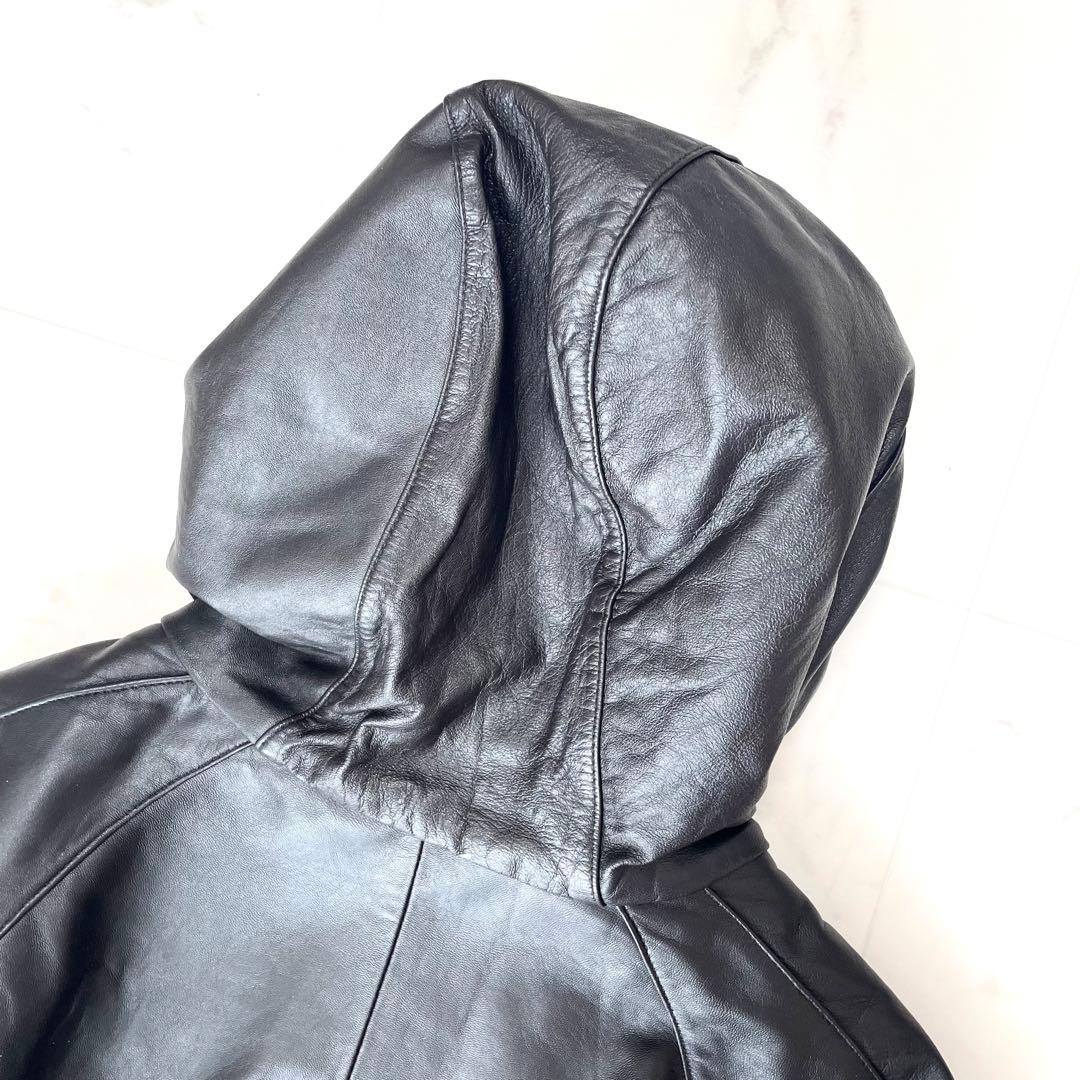 希少 極美品 L&B HOMME 羊革 フーディーレザージャケット ブラウン M